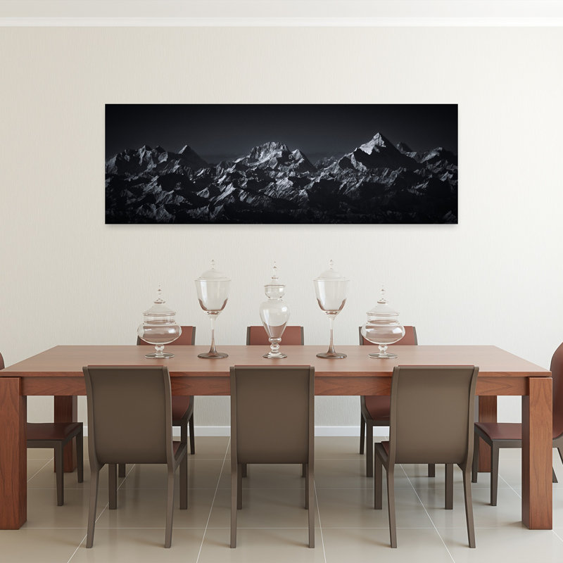 «Majestic Mountain Peaks Dramatic Abstract Contemporary Mountain», art mural, H 20 po x l 60 po