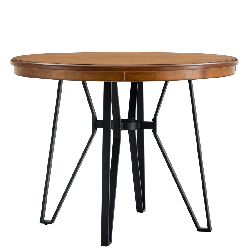 Ash Wood Round Bar Table With Metal Legs And Shelf, 46.14" Wide, 36" Height, Dining Room Decor Piece Open Depth, High, For Family Feasts