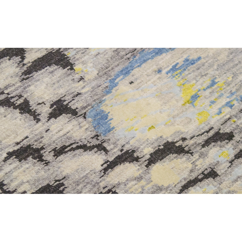 One-of-a-Kind Hand-Knotted High-Quality Gray/Blue/Yellow/Black Area Rug