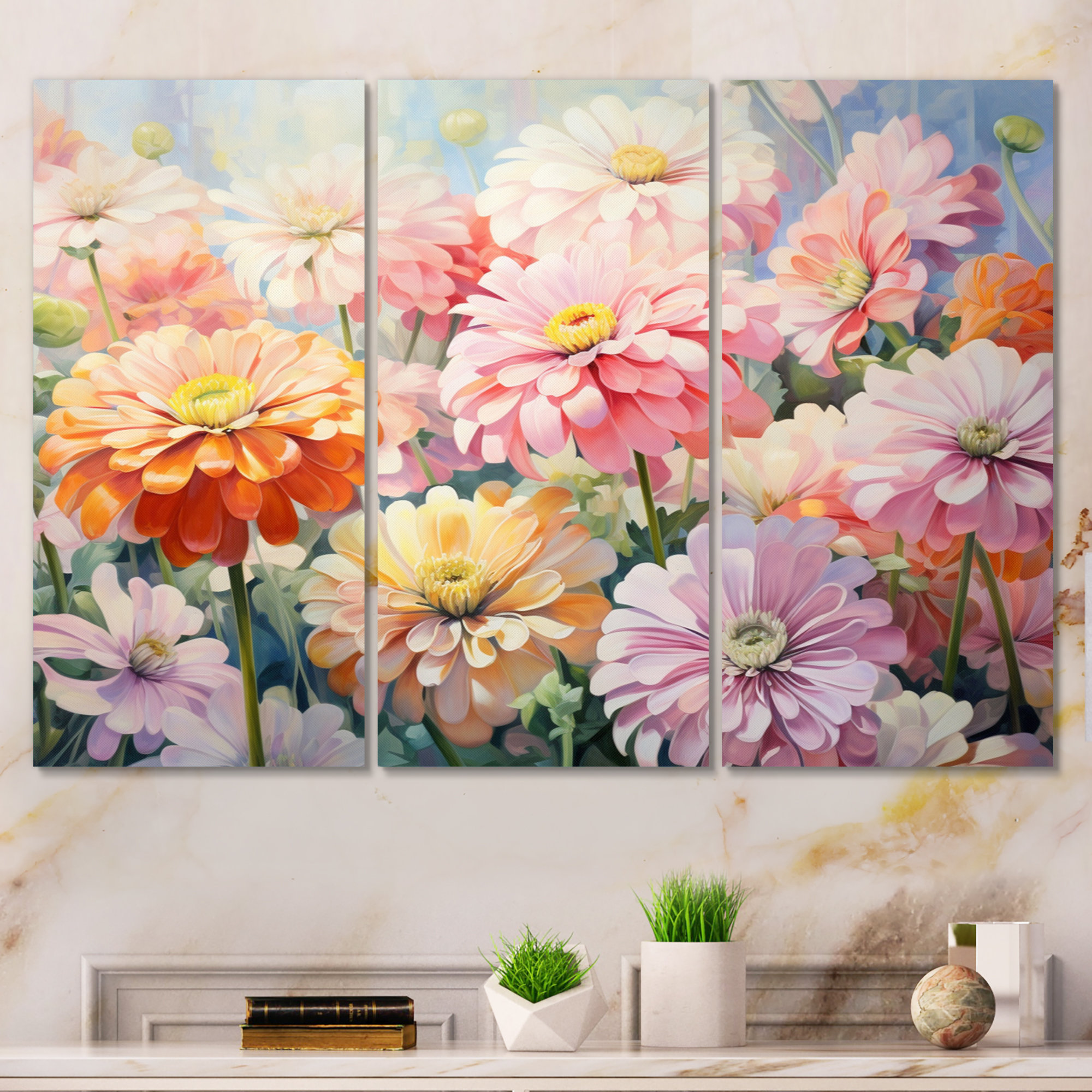 Winston Porter Light Color Zinnias Romantic Impression II Zinnias