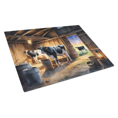 Cows Evening Milking Time Glass Cutting Board