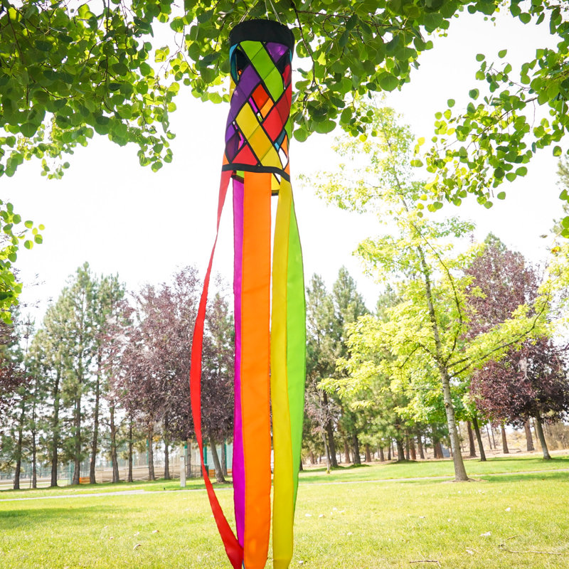 Manche à vent en diagonale, Jaune / bleu / rouge / vert, H 60 po x l 7,5 po
