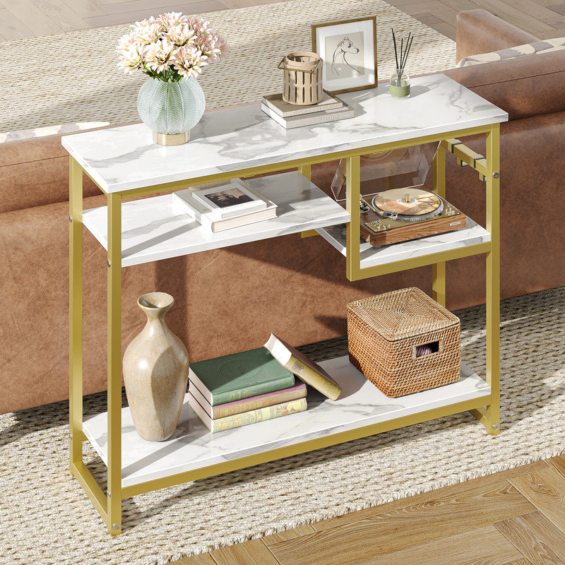 Console pour vestibule 39,4 po Rosevell, Marbre blanc /Or