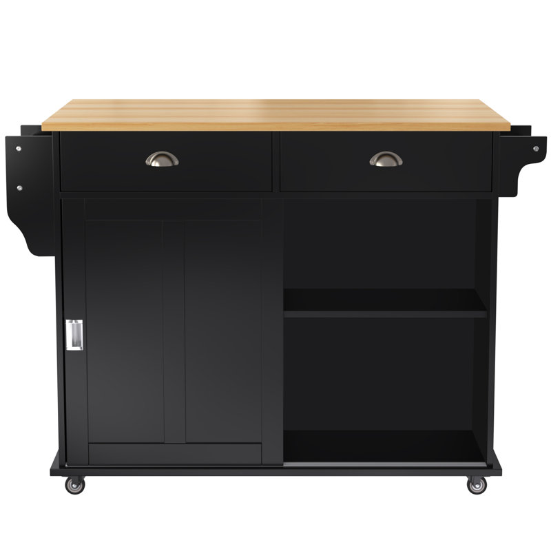 Afrin Wood Kitchen Island, Black
