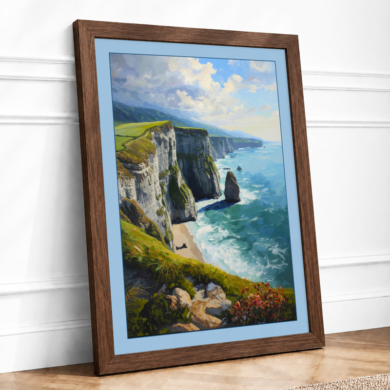 Solitary Cliffs Coastal - Framed Print, A3 - 42.0 x 29.7 cm, Walnut
