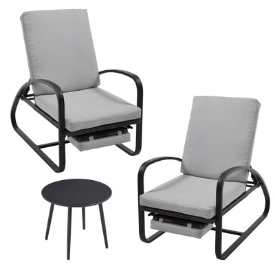 3-Piece Patio Removable Upholstered Lounge Chair Set With Coffee Table, Adjustable Backrest And Comfortable Footrest For Patio, Garden Or Balcony by Latitude Run