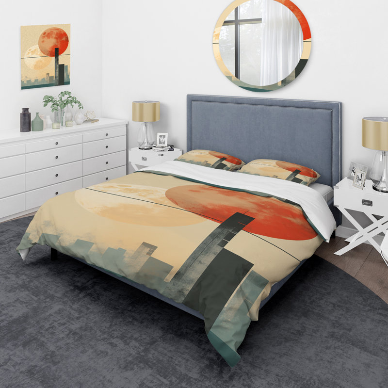 Ensemble de housse de couette orange et beige City Sunrise - Cityscape, Housse de couette pour très grand lit
