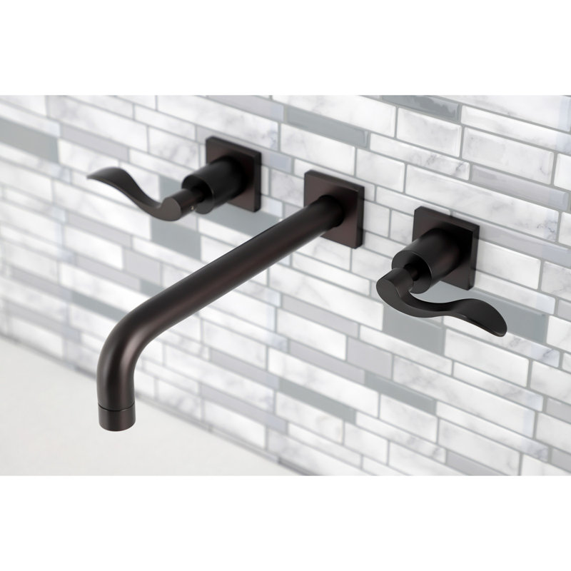 Kingston Brass Manhattan Two-Handle 3-Hole Wall Mount Roman Tub Faucet, Oil Rubbed Bronze, Lever Tilde
