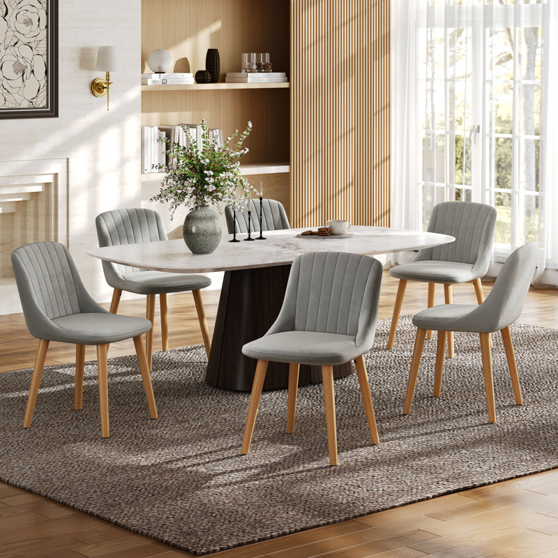 48.5cm H Upholstered Upholstered Back Side Chair, Velvet Light Grey