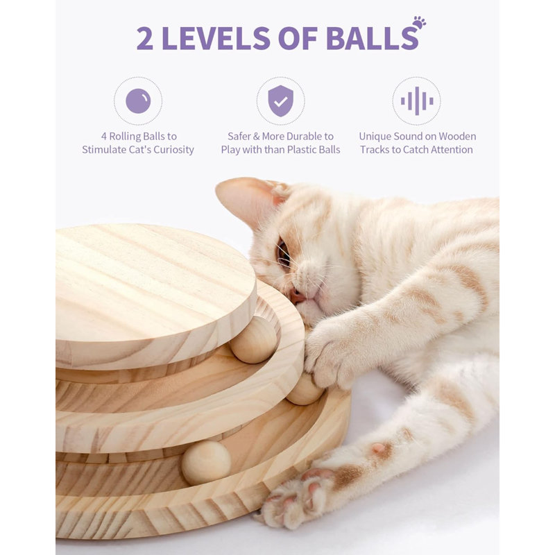 Cat Scratching Post Cat Scratcher Kitten Toys For Indoor Cats Wooden Ball Track Two-Layer Modern Sisal 17.7" Tall Scratch Post Interactive Toy With Dangling Ball