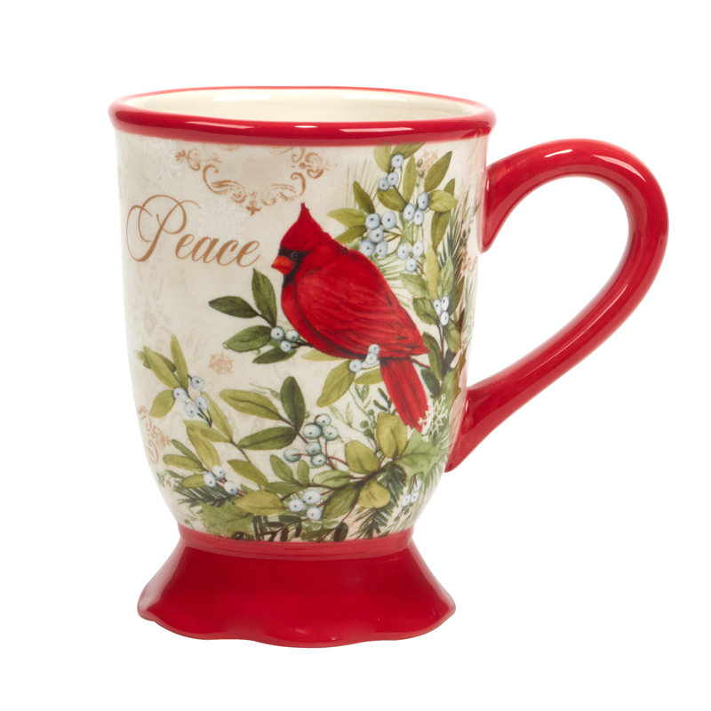 Set of 4 Red Ceramic Christmas Mugs with Winter Design
