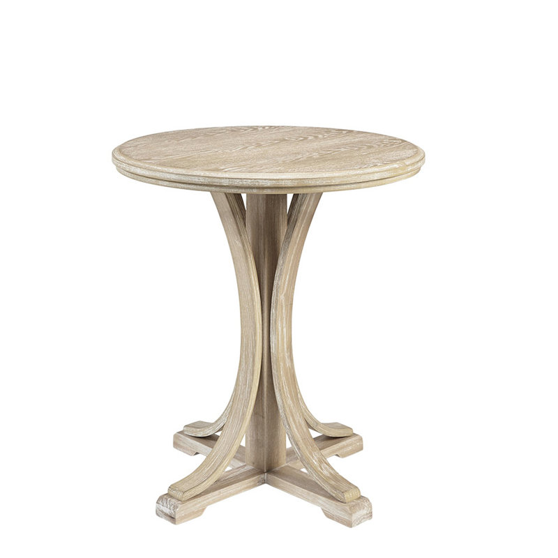 Table d'appoint Style, plateau en placage de frêne et pieds en bois de blé récupéré, H 21 po x H 24 po, ronde
