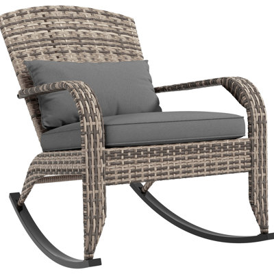 Chaise berçante grise avec dossier haut, coussin de siège et coussin, pour balcon, patio, jardin, terrasse