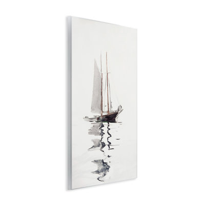 " Tranquil Sailboat Vessel Floating Lone Ocean Reflection " by Lettered And Lined Painting Print