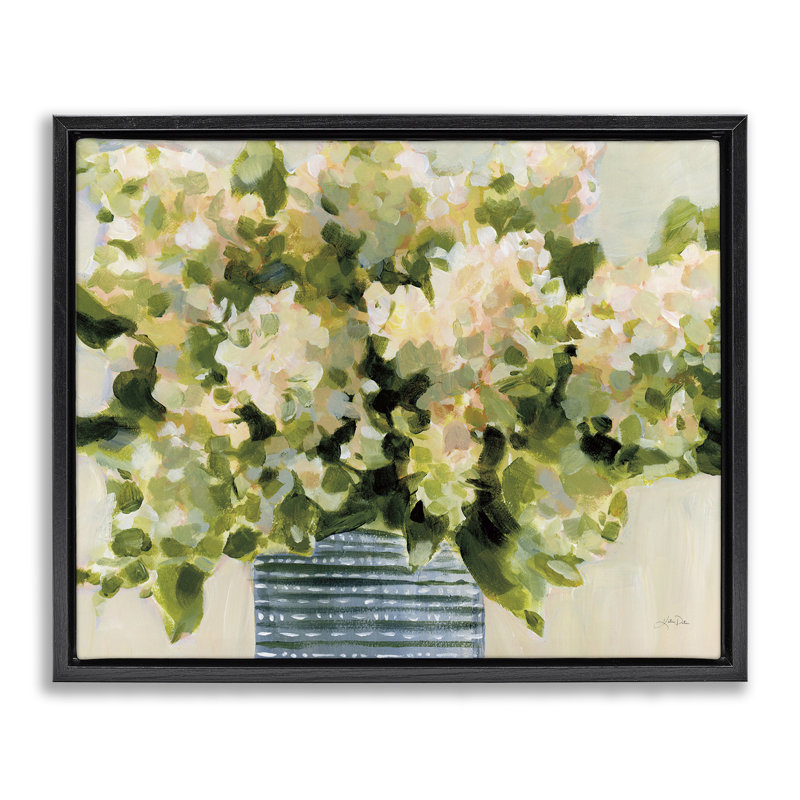  "Vase d'hortensias" par Katrina Pete, Cadre flottant noir de jais, H 17 po x l 21 po