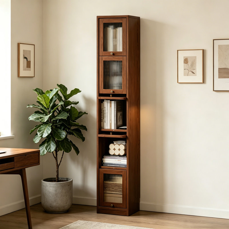 Retro Nut-brown Standard Solid Wood Bookcase