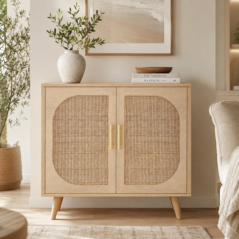 Armoire de rangement décorative avec pieds en bois massif et deux portes