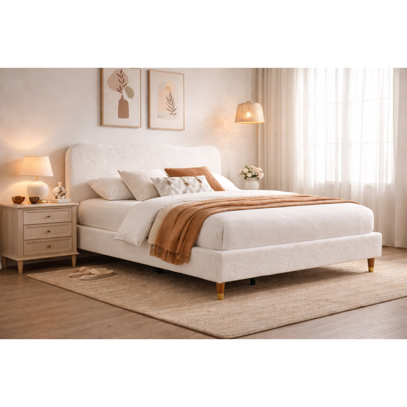 Lit plateforme tapissier avec tête de lit réglable Wauseon Boucle, Grand lit