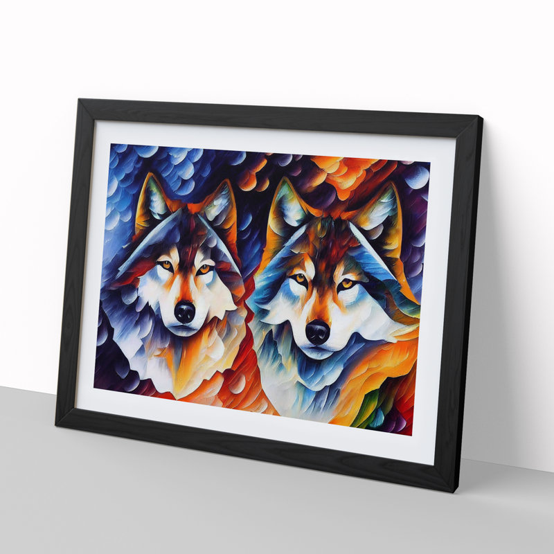 XH1022-10266X Wolf Painting Vol.1 Abstract - Single Picture Frame Print, 25cm H x 34cm W x 2cm D, Black Framed