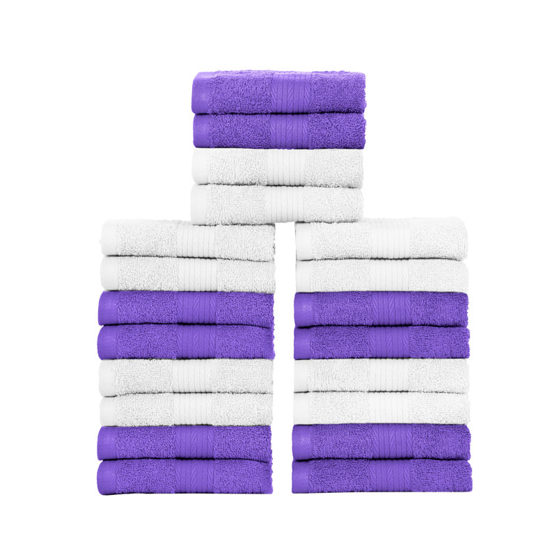 Laver les débarbouillettes 100% coton 600 g / m², absorbant doux, séchage rapide, Blanc / mauve