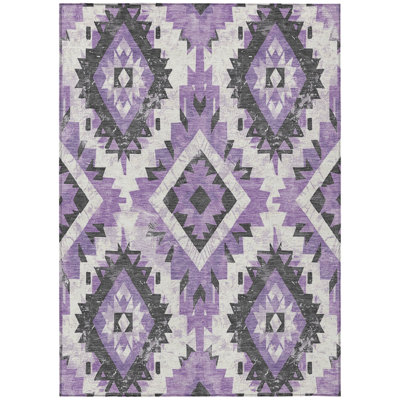 Machine Washable Indoor/Outdoor Xhevrie Purple Rug