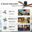 Ventilateur de plafond 60 po avec lumière, plafonnier encastré, 5 pales en bois massif, moteur CC réversible silencieux, application et télécommande, DEL à spectre complet à intensité variable, pour salon ou chambre à coucher de 20 pi x 20 pi, conception de plafond sans pente