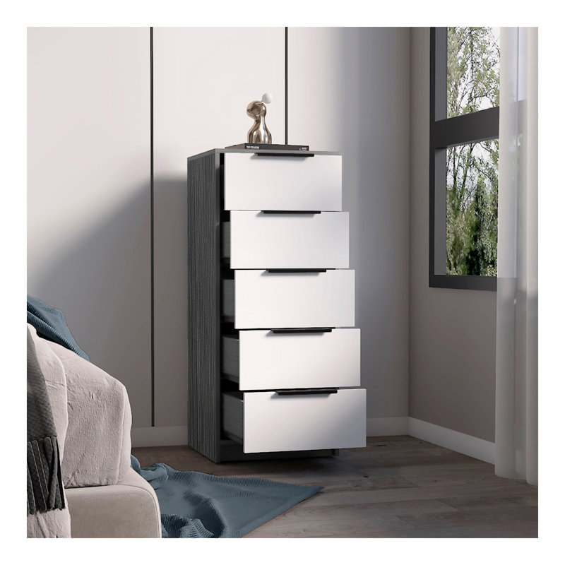 Commode rectangulaire blanche à 5 tiroirs