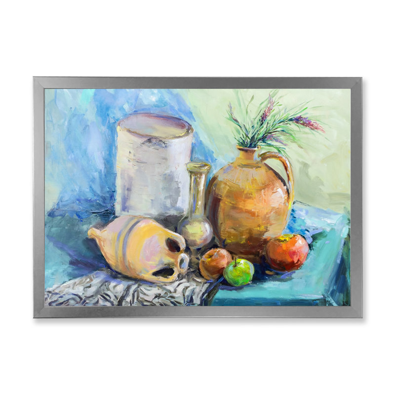 Fleurs et fruits impressionnisme II - décoration murale en toile de ferme, H 12 po x l 20 po x P 1 po, Cadre photo argenté
