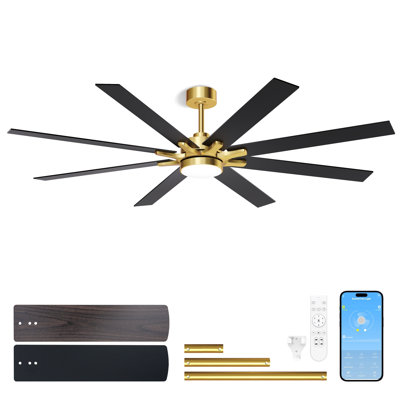 72 Inch Metal Ceiling Fan with Lights and Remote, Gold & Black | Modern Low Profile Flush Mount, Reversible, 3CCT Dimmable, Quiet, LED, For Bedroom, Living Room, Indoor/Outdoor Patio Use