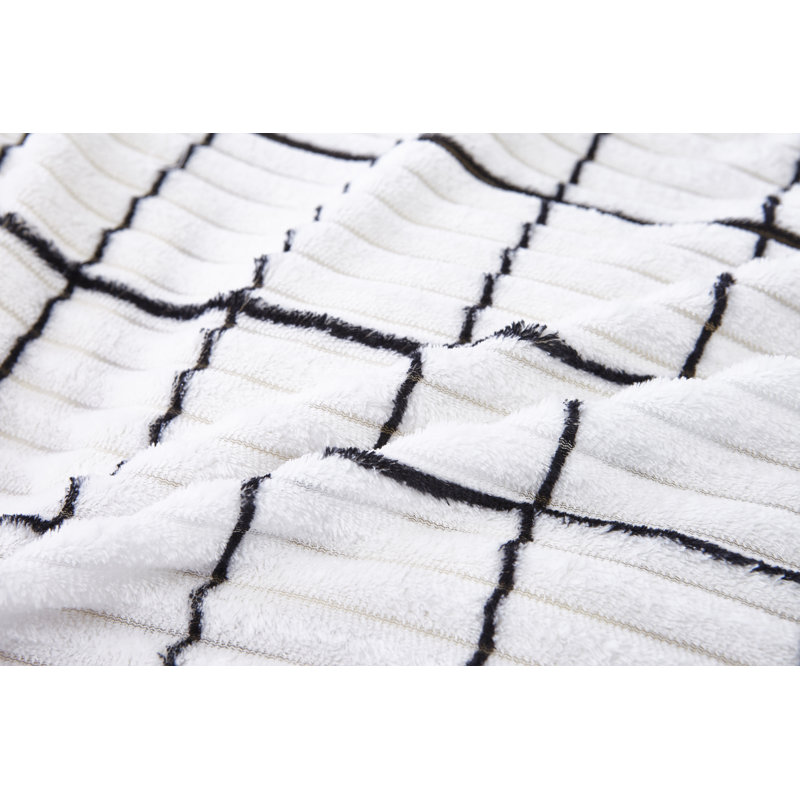 Polyester Plaid Duvet Cover Set with Pillowcases, Double Duvet Cover + 2 Standard Pillowcases, White