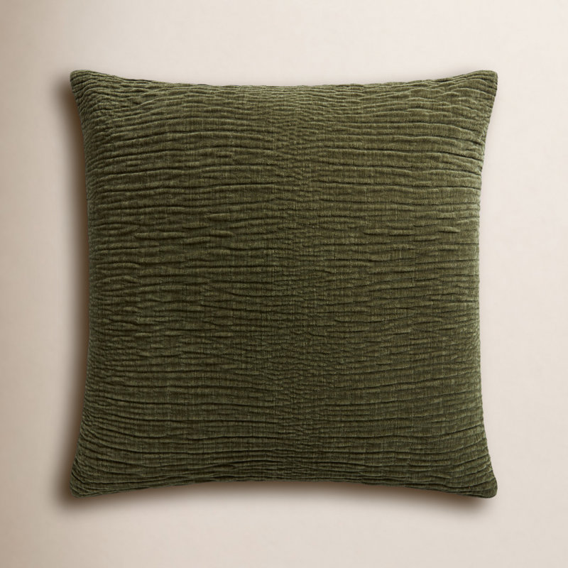 Housse et insert de coussin texturé réversible Edan, 22 po x 22 po, Olive, Polyester/ Bourre en polyester
