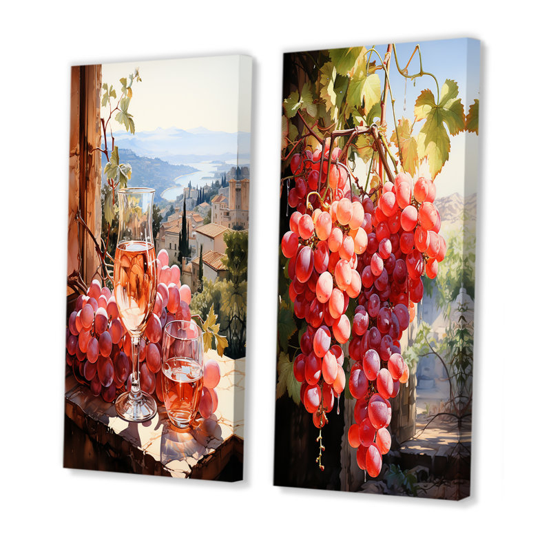Vineyard Gentle Impression I - Ensemble de 2 décorations murales vin, H 32 po x l 33 po, Toile tendue