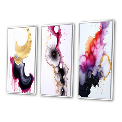 " Exquisite Fluidity Magenta Ink Clouds VIII " 3 - Pieces