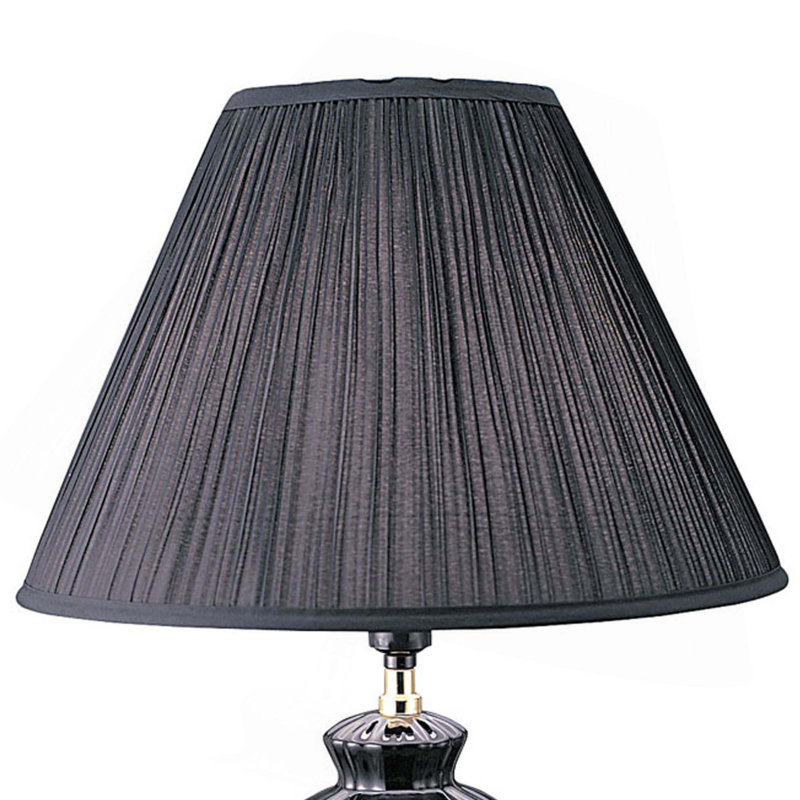 Lampe de table haute 26 po en céramique, en forme d'urne avec finition noire, abat-jour en lin
