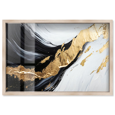 «Dynamic Fracture II», reproduction d'art en noir et or par Art Remedy, cadre blond, 36 x 24