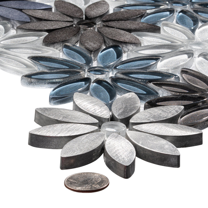 Fresh Novelty Look Flower Polished Natural Stone/Metal Wall & Floor Mosaic Tile, Qerbera
