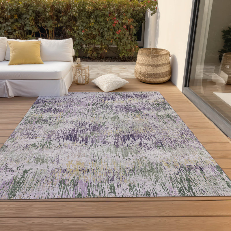 Lavender and Green Flat Woven Synthetic Washable Rug
