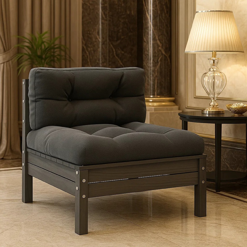 Fauteuil modulaire d'extérieur, bois de pin gris, capitonné 25 po