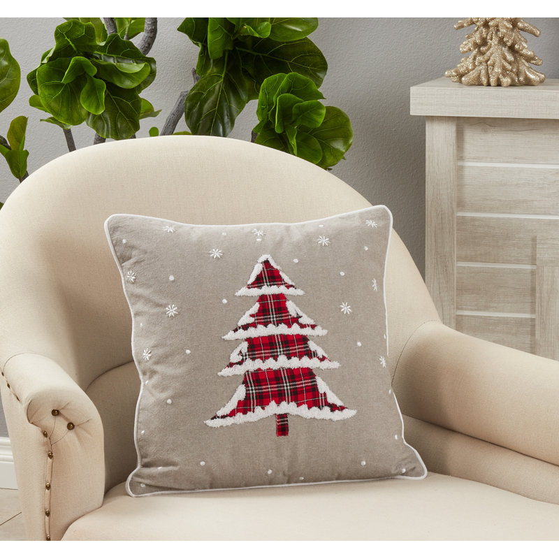 Gray Cotton Plaid Christmas Tree Throw Pillow Cover