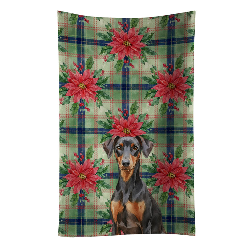German Pinscher Christmas PoinsettIas Kitchen Towel, Black/Brown German Pinscher