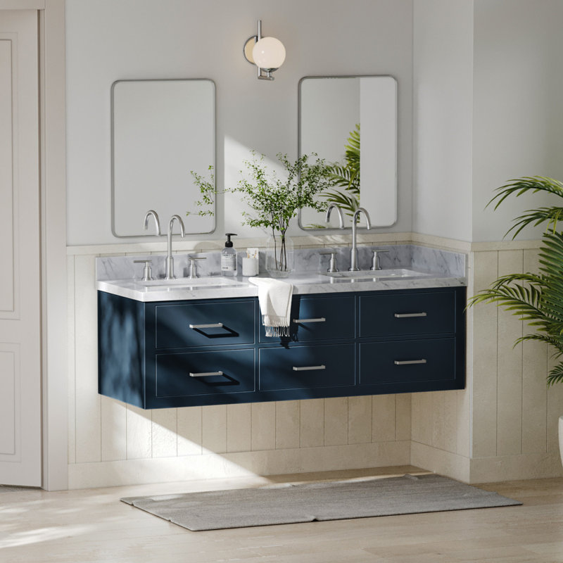 73'' W Double Vanity, Midnight Blue, Satin Brass, 61"