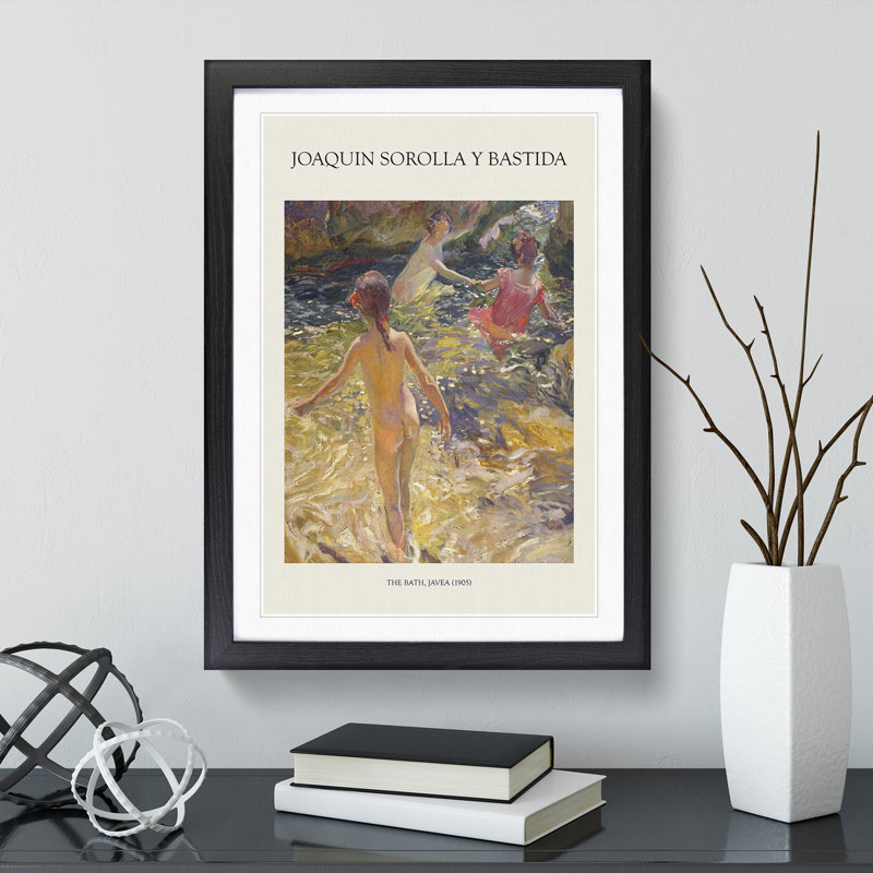 Swimming in the Sea by Joaquin Sorolla Y Bastida - Picture Frame Painting, 65cm H x 48cm W x 2cm D, Black Framed