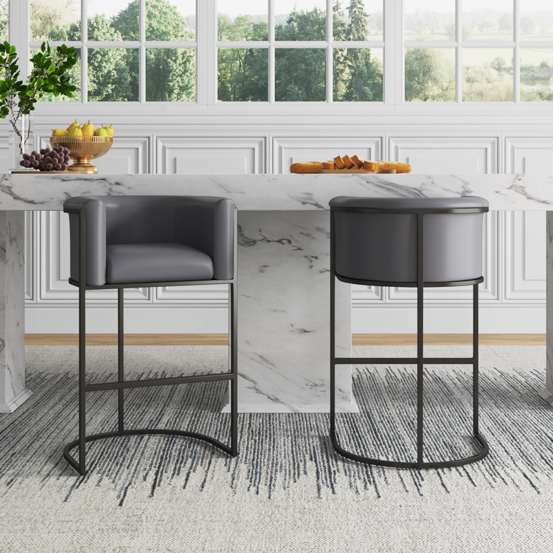 Svala Upholstered Counter Stool with Metal Frame, Gray, Counter Stool (25.5" Seat Height), 2