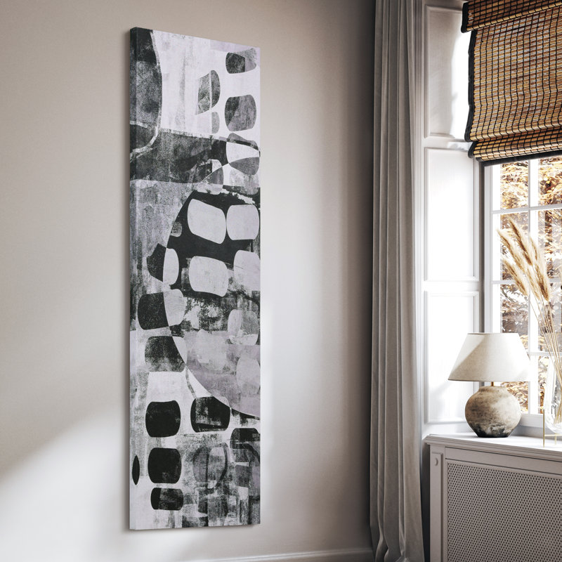 "Monicolon abstrait panneau II", art en noir et blanc sur toile argentée chagrin
