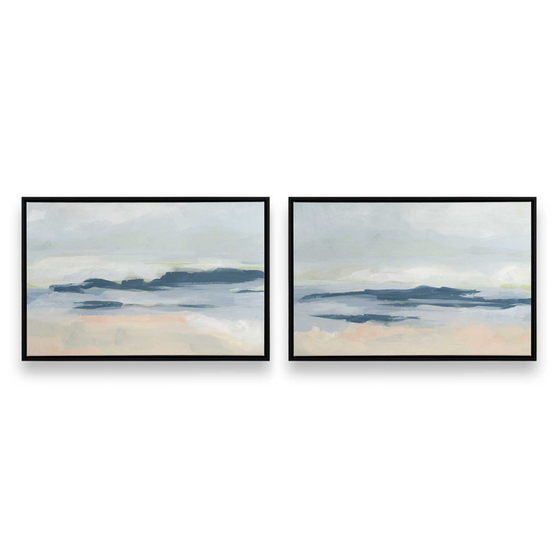 Ensemble de 2 toiles tendres bord de mer, cadre noir, 32 po x 48 po, Cadre flottant blanc opaque