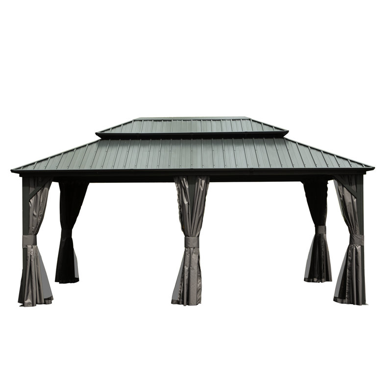 Pavillon de jardin gris 12 pi x 18 pi avec double toit en acier galvanisé - Patio de circulation d'air, cour arrière, terrasse, intimité