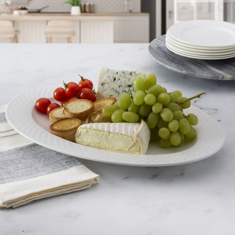 White Glossy Ceramic Oval Serving Platter, 16 inches
