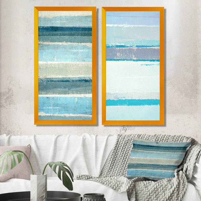 «Gray Meets Blue Abstract Art III», ensemble de 2 peintures sur toiles, H 40 po x l 40 po x P 1 po, Cadre photo doré