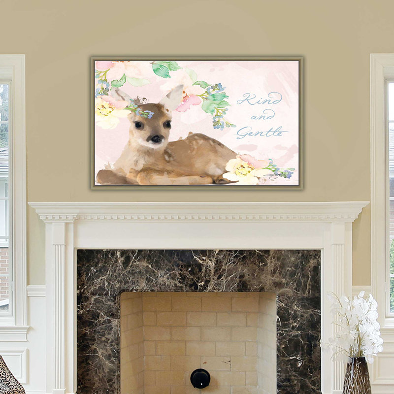 «Kind And Gentle» par By Jodi - impression, H 21,5 po x l 33,5 po x P 2 po, Cadre flottant champagne