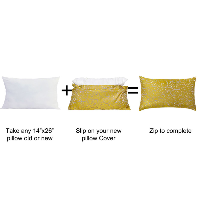 Floral Rectangular Lumbar Cushion Cover, Gold
